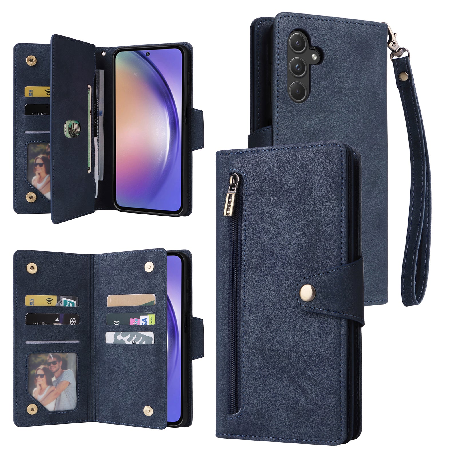 For Samsung Galaxy A55 5G Zipper Wallet Case Rivet Decor Leather Flip Phone Cover For Samsung Galaxy A55 5G Zipper Wallet Case Rivet Decor Leather Flip Phone Cover